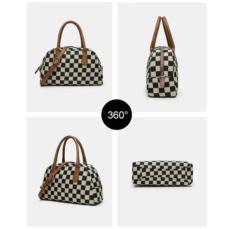 Plaid Hobo Bag Detail Shot - PU Canvas Fabric Quality and Stitching