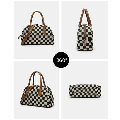 Plaid Hobo Bag Detail Shot - PU Canvas Fabric Quality and Stitching