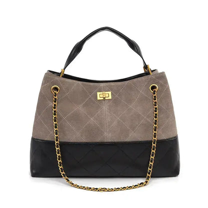 Vintage Suede Large Capacity Shoulder Handbag in matte finish front view - C Style.