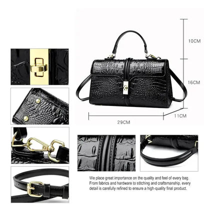 Croc texture PU handbag surface and stitching detail