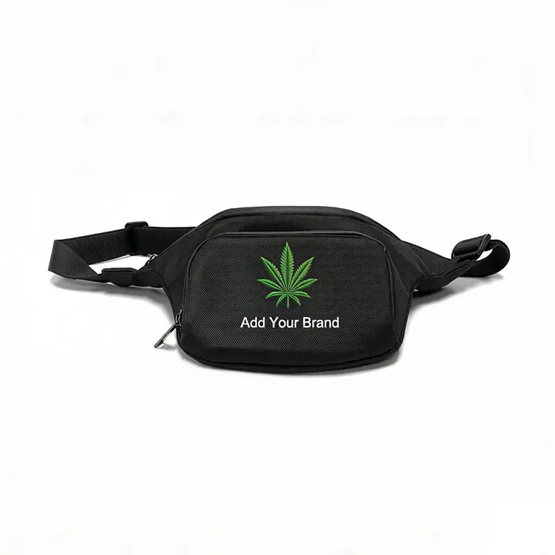 smell proof waist bag black customizable hemp leaf pattern