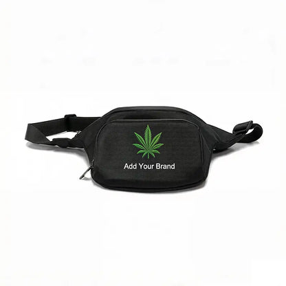 smell proof waist bag black customizable hemp leaf pattern