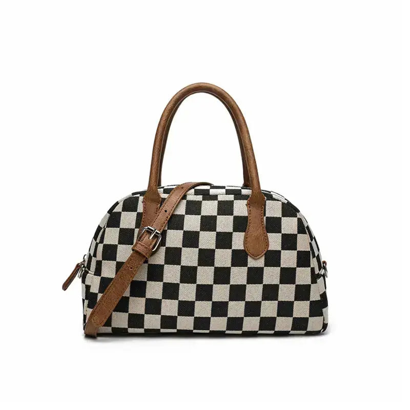 Plaid Hobo Bag Front Angle - Shell Shape Crossbody Bag Profile