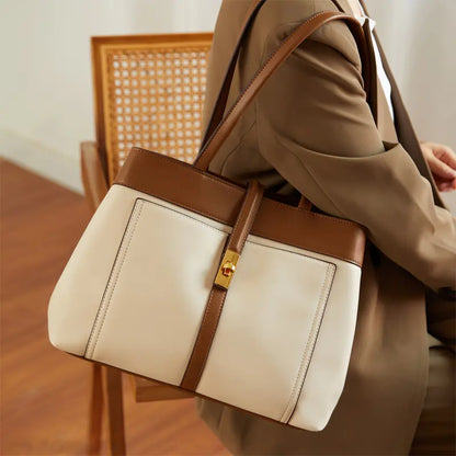 Canvas tote bag with PU leather trim lifestyle shoulder carry model shot