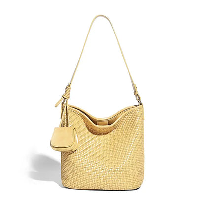 Woven Tote Bag in Yellow front view with adjustable shoulder strap