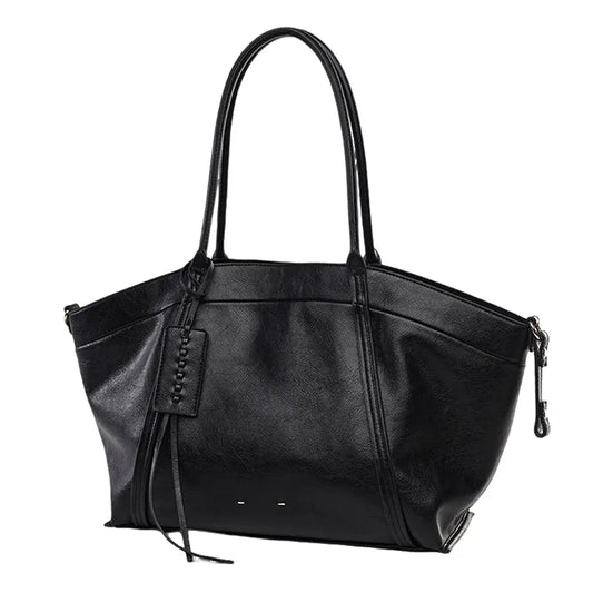 Classic Black PU Tote Bag - Front View