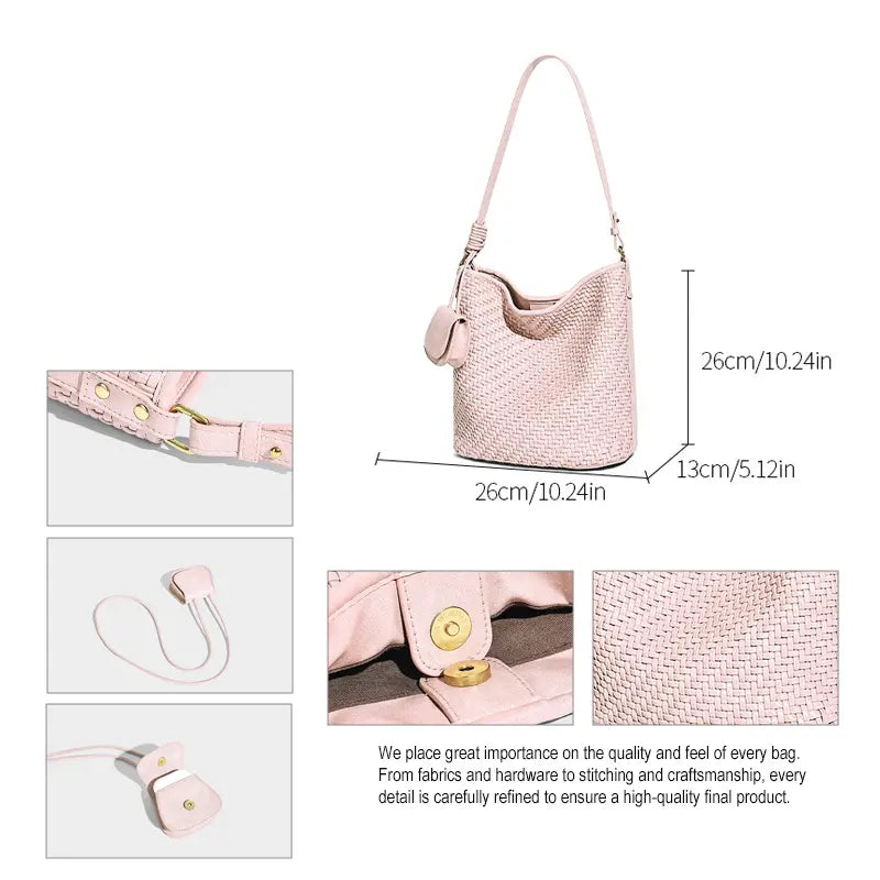 Woven Tote Bag size and detail view 26 x 13 x 26 cm