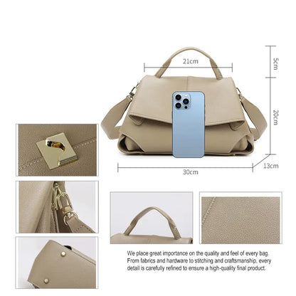PU leather top handle handbag size and detail 30x13x20cm twist lock and strap