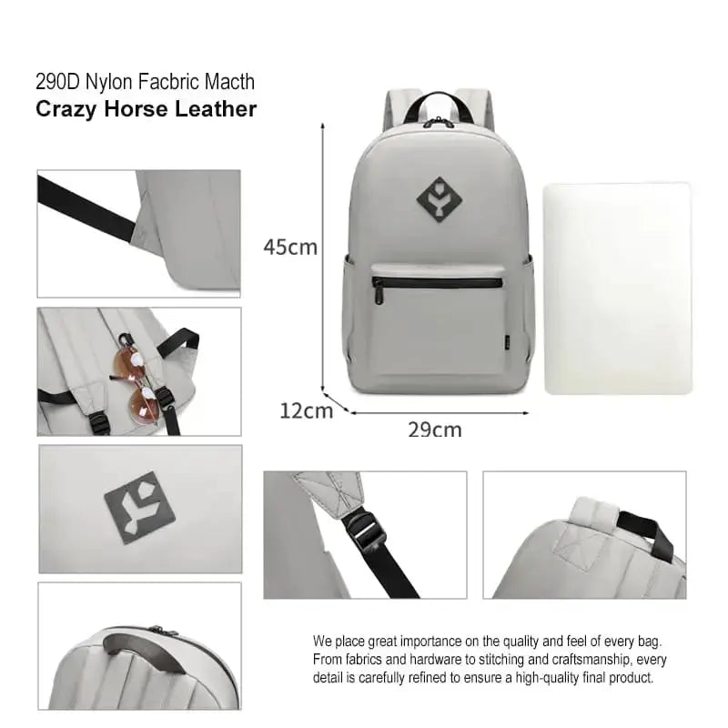 Backpack with crazy horse leather handle and waterproof zipper