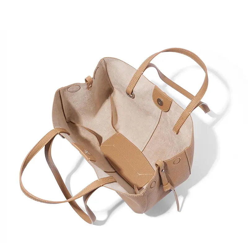 Polene Cyme Inspired Genuine Leather Croissant Shoulder Bag Biscuit Color - Front View