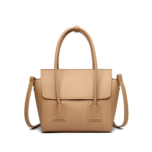 minimalist tote bag khaki front view flap closure