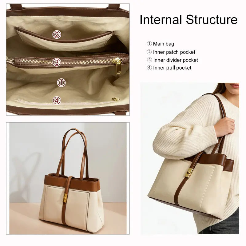 Canvas tote bag internal structure main bag patch divider and zip pull pocket