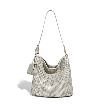 Woven Tote Bag in Off White front view with woven texture