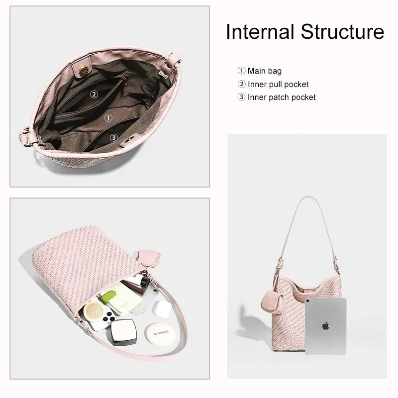 Woven Tote Bag internal structure with main compartment and inner pockets
