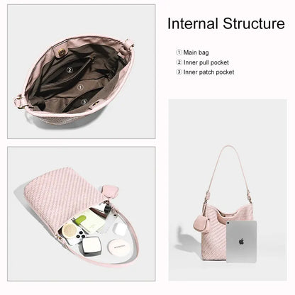 Woven Tote Bag internal structure with main compartment and inner pockets