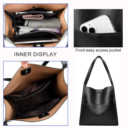 Range Bags Chic Tote Bag Black Front View - Large Capacity PU Handbag 2026 New Design