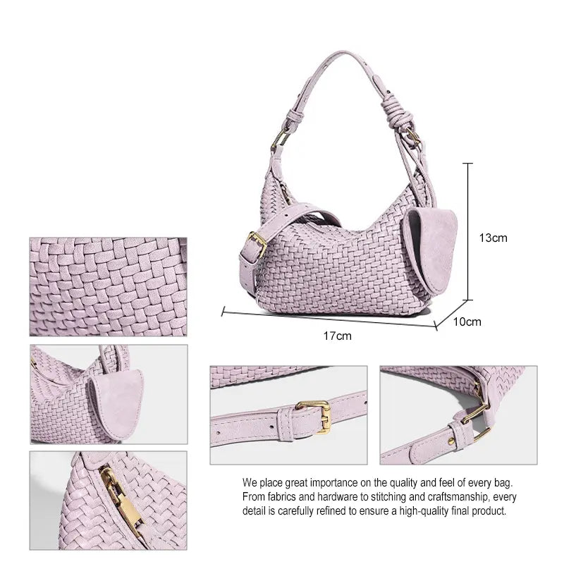 Woven PU handbag size details 17 x 10 x 13 cm