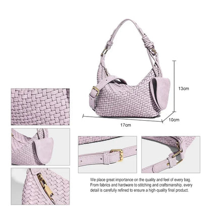 Woven PU handbag size details 17 x 10 x 13 cm