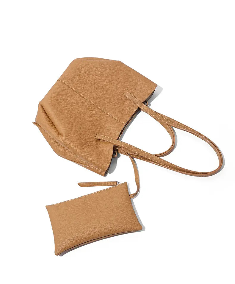Biscuit color Polene Cyme inspired croissant shoulder bag front view