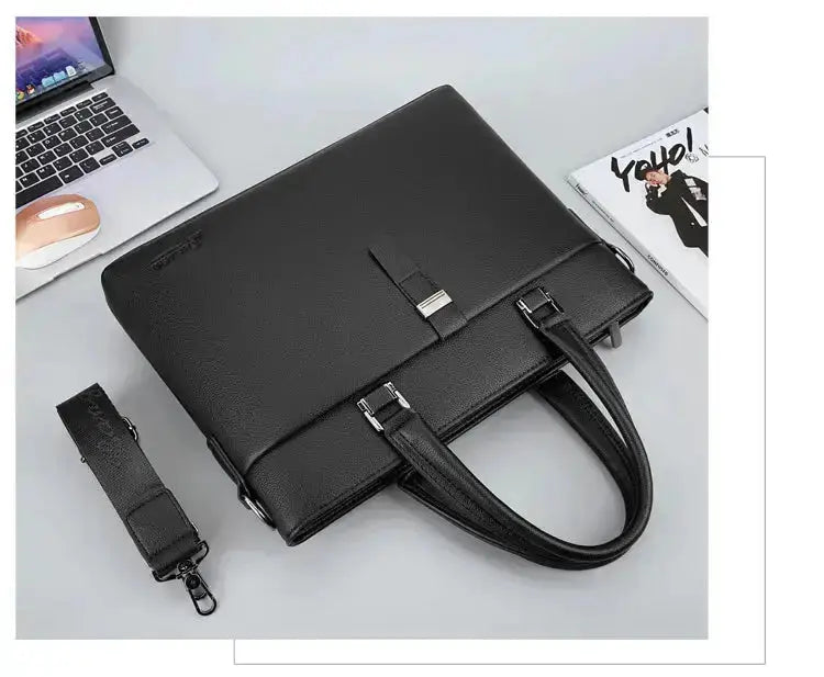 Business Bag Detail - PU Leather Texture and Stitching Quality