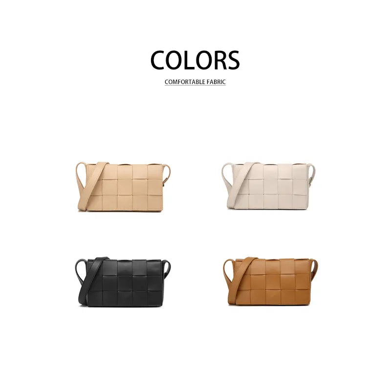 Woven PU leather crossbody bag four color options black apricot brown gray