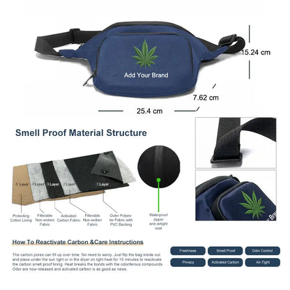 smell proof waist bag dimensions size chart 25.4x15.24x7.62cm
