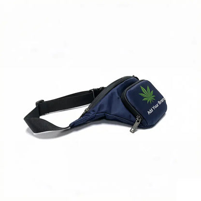 smell proof waist bag navy blue adjustable strap side view
