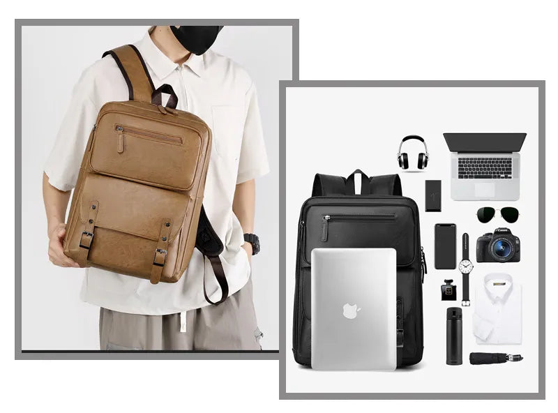 Range Bags Leather Backpack Side Profile - 13cm Depth Slim Professional Design for Business Use