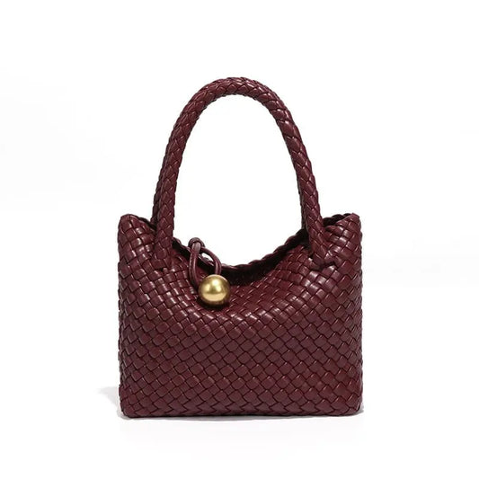 Woven PU daily handbag with simple design for women-coffee