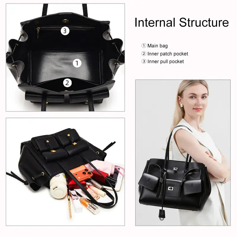 PU Leather Tote Bag for Women Internal Structure view 1