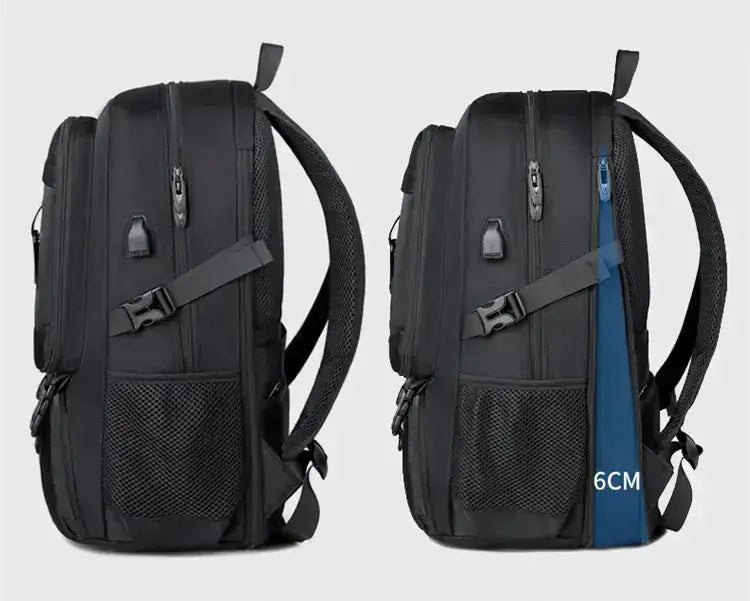 Range Bags Outdoor Sports Backpack Men Black Front View - Large 44L Travel Bag with Independent Shoe Compartment Water-Resistant Oxford Fabric