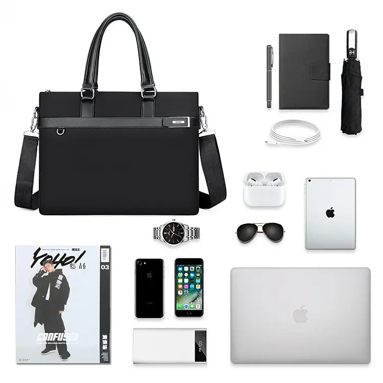 360 degree view of black briefcase showing all angles