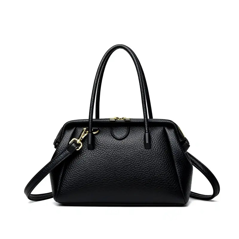 PU leather doctor bag black front view double handle top zip boston bag