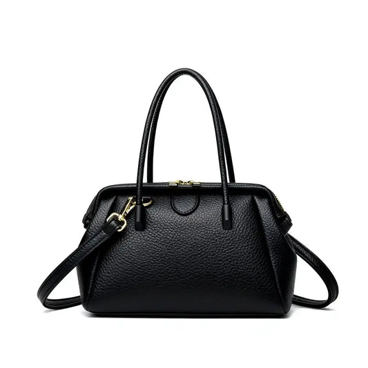 PU leather doctor bag black front view double handle top zip boston bag