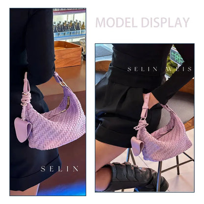 Woven PU handbag model lifestyle display