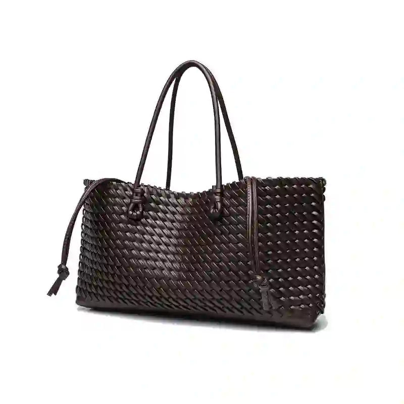 Woven tote bag handle attachment detail