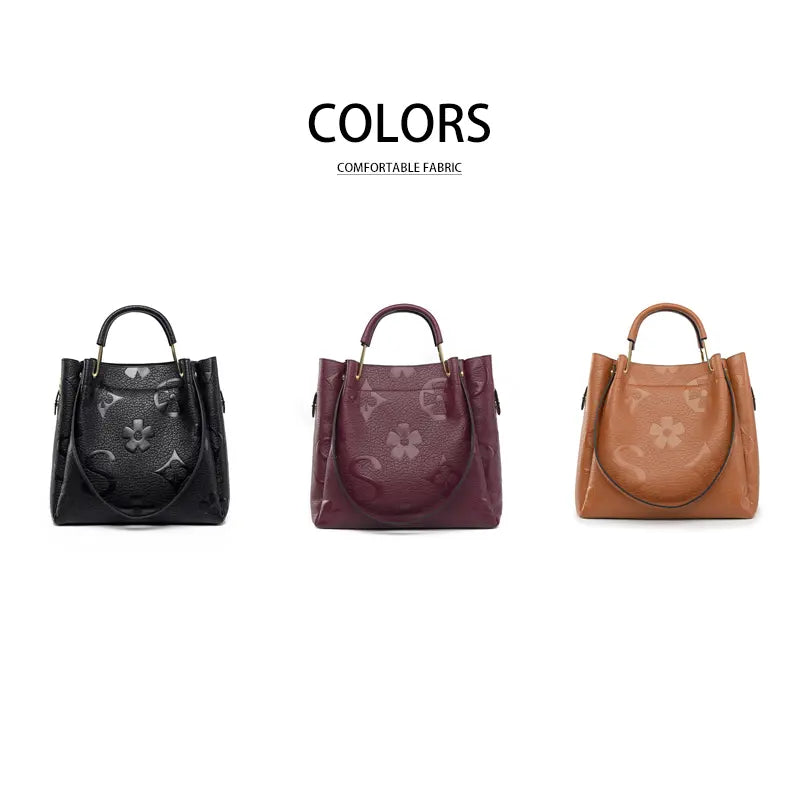 Floral embossed tote bag internal structure main bag zip and patch pocket