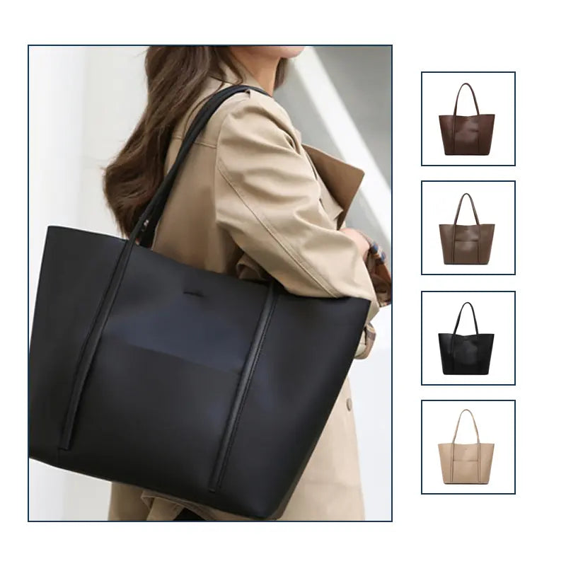 PU leather tote bag lifestyle shoulder carry off-white model shot
