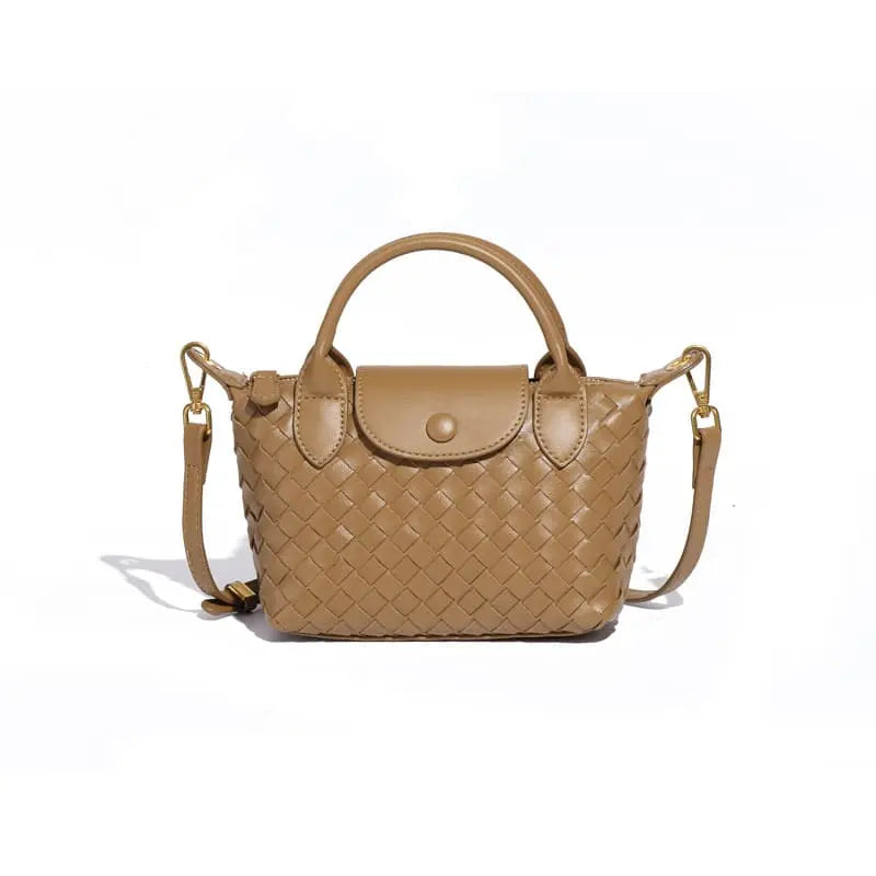 Fashionable woven PU handbag designed for women daily wear-camel