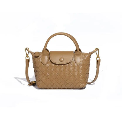 Fashionable woven PU handbag designed for women daily wear-camel