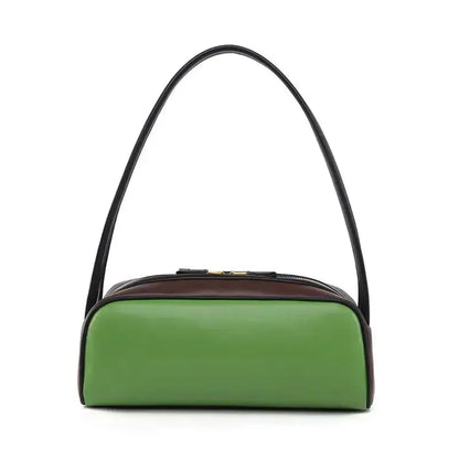 Retro bowling style handbag front view PU leather-long style green