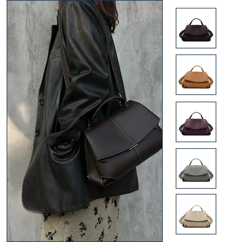 PU leather top handle handbag lifestyle crossbody carry model shot