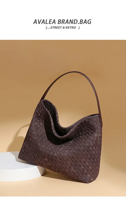 Woven Hobo Shoulder Tote Bag Warm Gray - Front View - Adjustable Strap