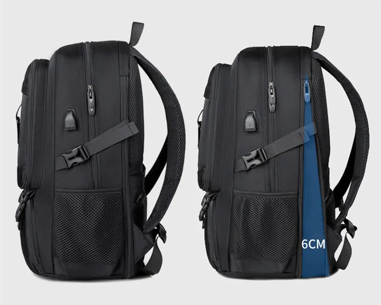 Range Bags Outdoor Sports Backpack Men Black Front View - Large 44L Travel Bag with Independent Shoe Compartment Water-Resistant Oxford Fabric