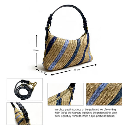 raffia straw shoulder bag internal structure pockets