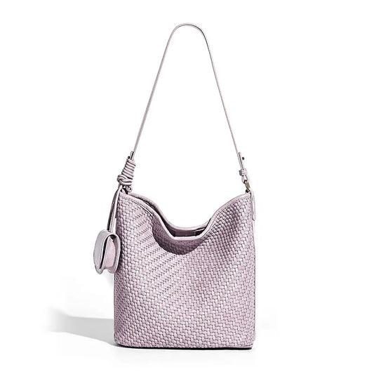 Woven Tote Bag in Purple front view with curved opening