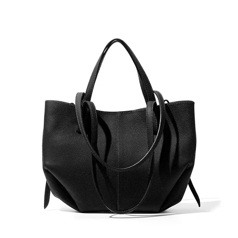 Polene Cyme Inspired Black Genuine Leather Shoulder Bag