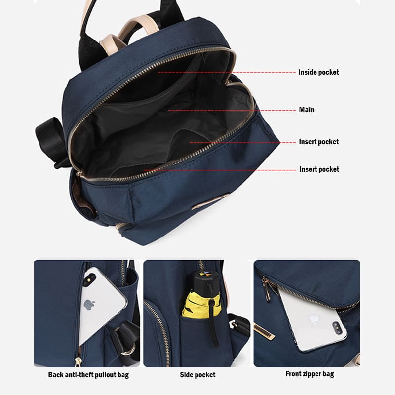 A Blue Preppy style Oxford Backpack Women Casual Shoulder bag backpack product structure